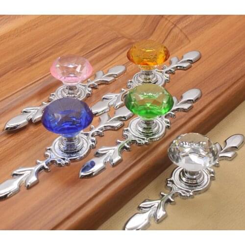 Fashion Crystal Glass Drawer Handle and Pulls Pink / Clear / Blue / Green Furniture Handle