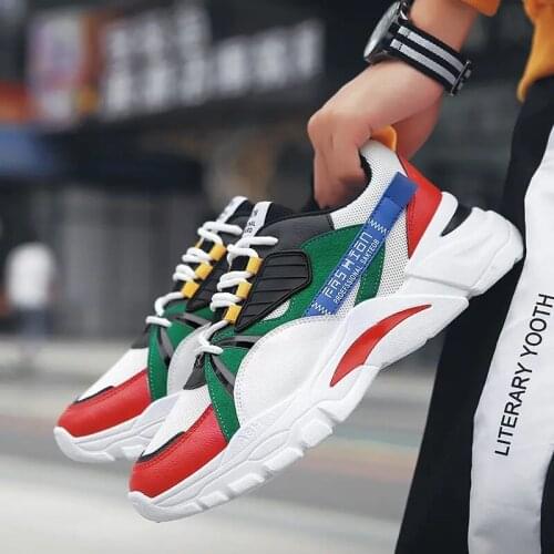 Mens Spring And Autumn Casual Shoes Mesh Breathable Sports Shoes Color Matching Lace Up Running Shoes Comfortable Daddy Shoes