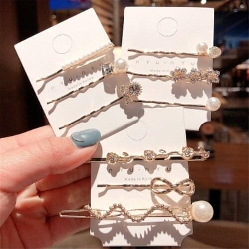 Hair Grip Clip Sets Hairpin For Women Girl Rhinestone Pearl Geometric Korean Handmade Fashion Head Accessories Mujer Wholesale