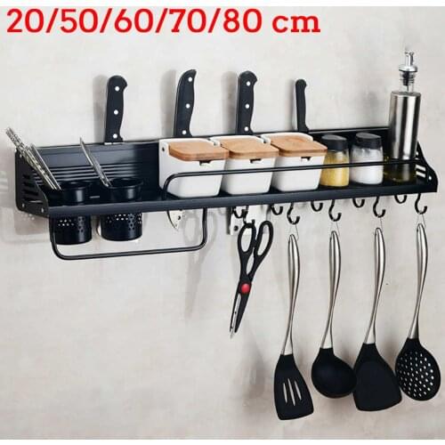 Wall-Mount Spice Racks Aluminum Kitchen Organizer Storage Shelves Utensil Spoon Hanger Hook Kitchen Gadgets Accessories Supplies