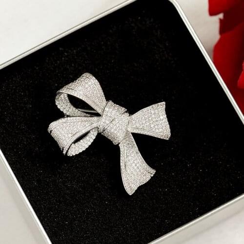 New Bright Full Crystal Zircon Bow Women Brooch Pin Luxury Rhinestone Bow-knot Brooches Pins Wedding Corsage Bouquet Jewelry