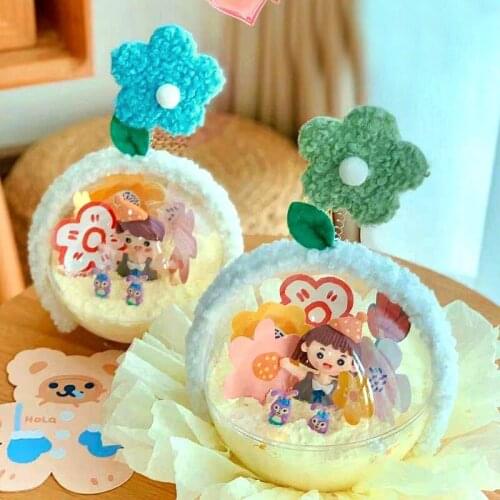 New Mousse Ball Headband Cake Decor Cute Colorful Flower Cupcake Toppers for Kids Birthday Party Baking Cake Decoration Supplies