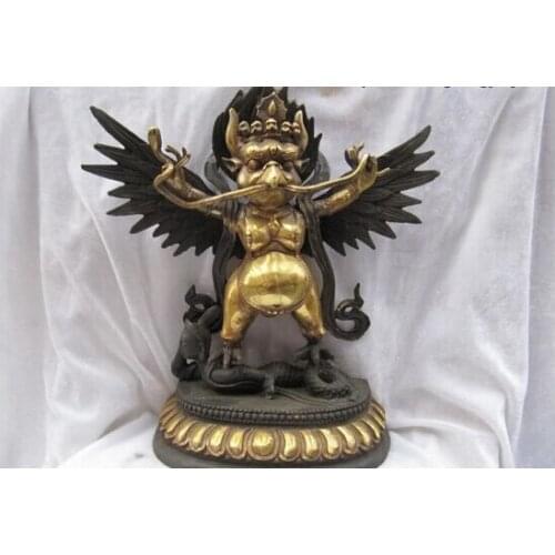 Song voge gem S0072 12 Tibet Folk Temple Classical Bronze Gild Garuda Bird God Setrap Buddha Statue