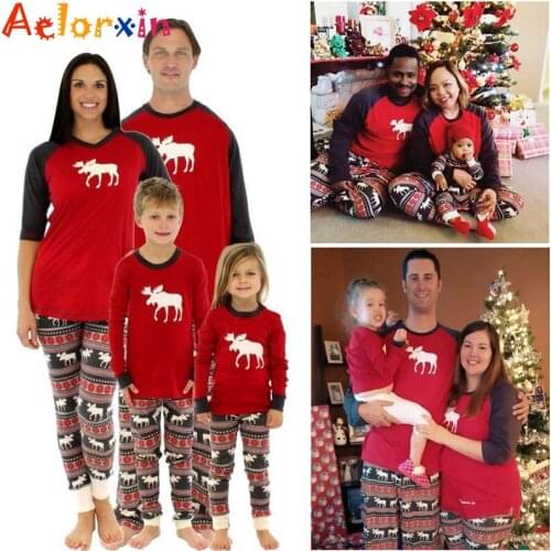 Christmas Pajamas For Family Matching Outfits Set Deer Adult Women Kids Baby Reindeer Sleepwear Nightwear Pjs Clothing Xmas