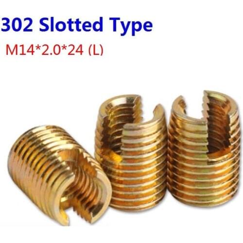 30pcs/Lot Steel Zinc Plated M14 Self Tapping Thread Inserts 302 Slotted Type insert Bushing Screws M14*2.0*24 (L)
