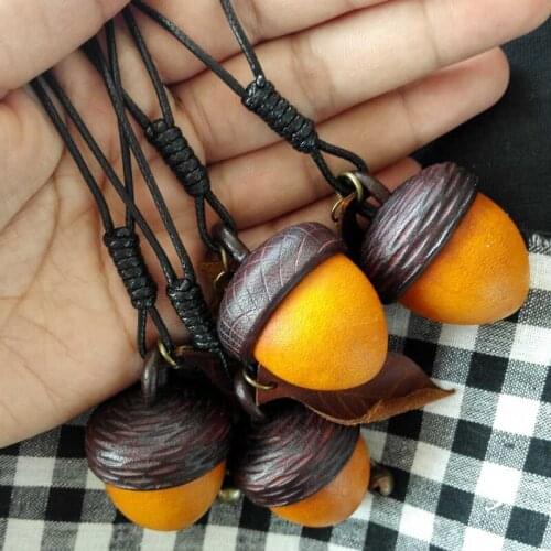 Bags Pendant Unisex Acorn Keychain Ornament Genuine Cow Leather Bag Parts Fashion Handmade Accessory Mens Women Bags DIY Gift