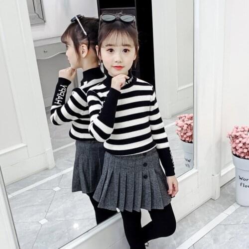 Girls Sweater Babys Coat Outwear 2021 Stripe Thicken Warm Winter Autumn Knitting Scoop Jacket Formal School Childrens Clothing