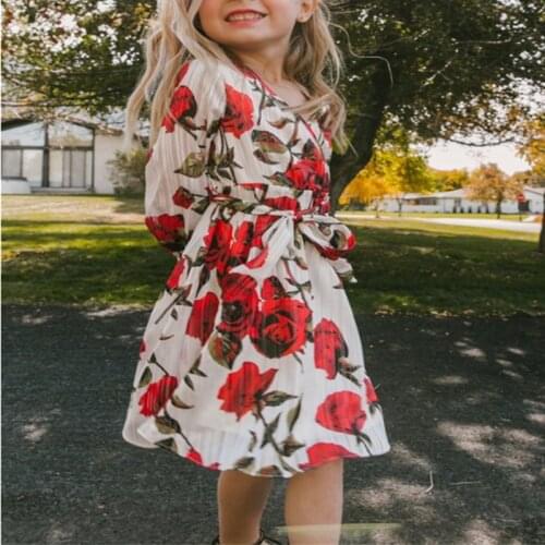 Spring Autumn Girls Printing Full Sleeve Fashion Long Dresses Casual Loose Little Girls Cute Princess Dress Parent-Child Outfit