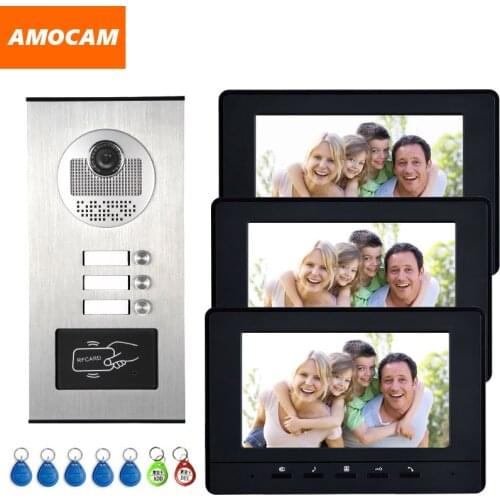 7'' Color Video Intercom RFID Camera Video Doorbell with 2 / 3 / 4 Monitors Video Door Phone 500 user for multi Apartments