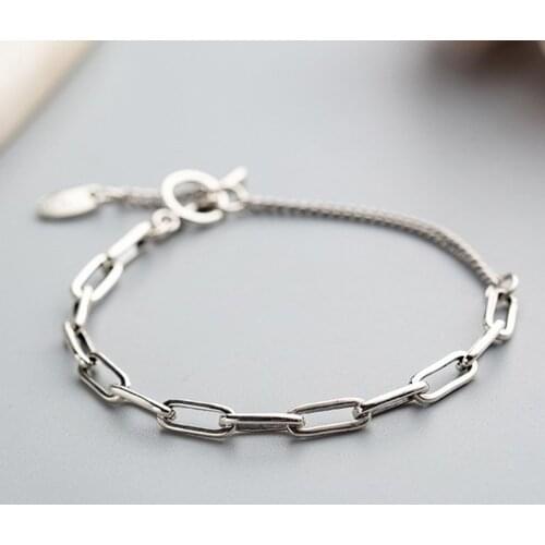 Vintage 925 Sterling Silver Fashion Geometric Pendant Charm Korean Punk Bracelet &Bangle Wedding Jewelry For Women SL091
