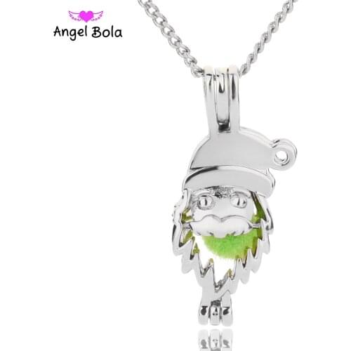 Bright Silver color Hollowed Santa Claus Jewelry Making Supplies Pearl Beads Cage Pendant Essential Oil Diffuser Trendy Jewelry