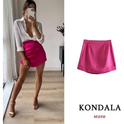KONDALA Za Chic Pink Sexy Mini Skirts Women Silk Straight High Waist Streetwear Skirts Fashion 2021 Fladas Mujer