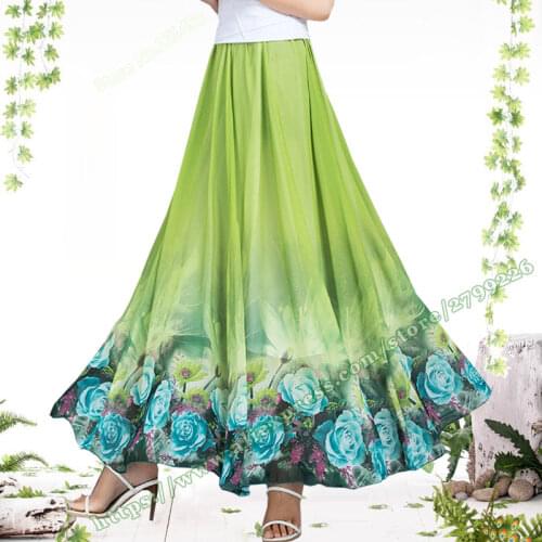 2021 Spring Summer New Floral Fairy Chiffon Female Bohemia Plus Size 6XL 5XL Sweet Fashion Elegant Ladies Long Skirts Womens