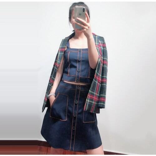 Patads French style slim sexy suspender vest spring and summer button line womens wear s30139e