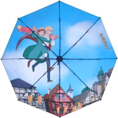 Anime Howls Moving Castle Umbrella Three-Folding Walking On the Sky Umbrella Cartoon Windproof Folding Sun Rain Umbrella