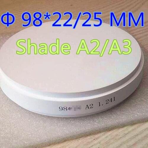 1 Piece OD98*22/25MM Pre-Shade A2/A3 Open CAD/CAM Milling System Dental Zirconia Blocks Porcelain Ceramic Teeth