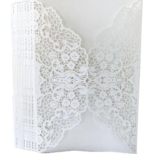 100pcs White Laser Cut Wedding Invitations Card Cover Hollow Birthday Thanksgiving Greeting Invites Cards Holder Party Favors