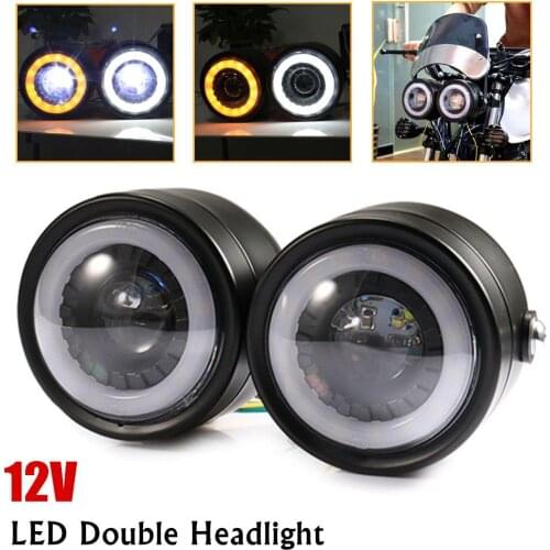 2pcs/set Motorcycle Led Twins Dual Headlight Retro Headlamp Daytime Turn Signal Light