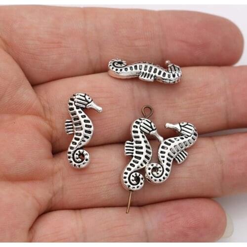 20PCS Antique Silver Plated Seahorse Spacer Beads for Jewelry Making Bracelet DIY Findings 21x10mm