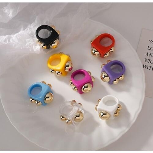 2021 Ins Trendy Creative Unique Candy Color Acrylic Metal Chunky Ring For Women Hipster Girl Jewelry Gift