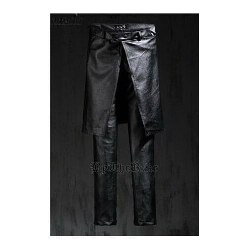 27-42 ! New Korean Version Mens Brand Fashion Fake Two-piece Leather Culottes Trousers Plus Size Leather Pants Costumes