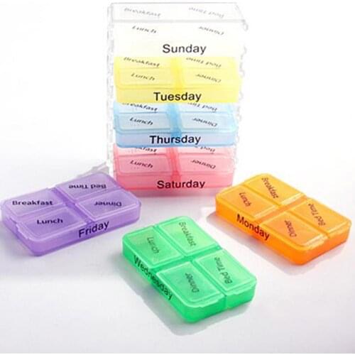 50% Hot Sale 28 Grids Pill Container 7-Day Colorful Durable Detachable Pill Container for Outdoor
