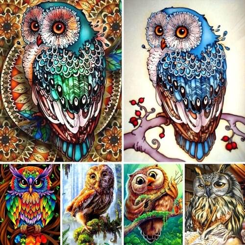 MEIAN Animal 5D Diamond Mosaic Owl Needlework DIY Full Sets Diamond Embroidery Animal Picture Of Rhinestones Home Decor