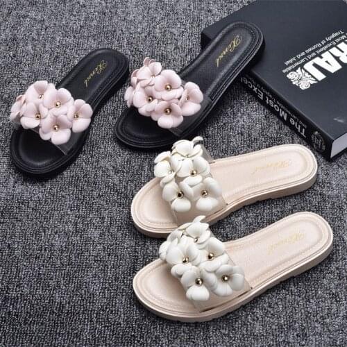 Apanzu Womens Flat Sandals Summer 2021 New Shoes Solid Color Flowers Elegant Slippers Open Toe Fashion Vacation Beach Slides