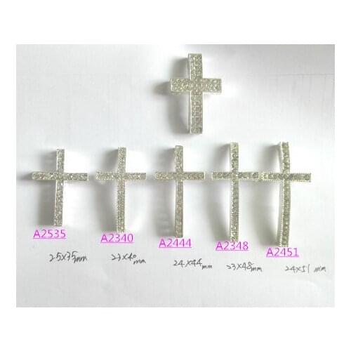 Free shipping 5 size Silver Plated With silver Color Crystal Sideways Pave Cross Connectors Charms Beads Fit For Bracelets