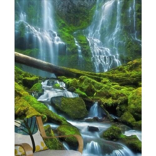 Custom 3D large mural,beautiful and fresh forest waterfall scenery photography ,living room TV wall bedroom wallpaper