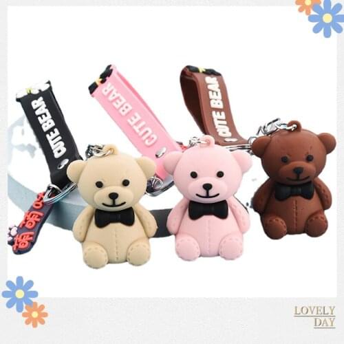 Anime Bear Keychain Creative Bow Tie Cartoon Charm Keychain Cute Fun Key Pendant Girls Bags Mobile Phone Ornaments Small Gifts