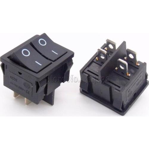 10Pcs KCD2 21x24mm 21*24mm Black Rocker Switches Two-Way Switch 4 Pin 2 Position 6A/12A 250VAC ON-OFF