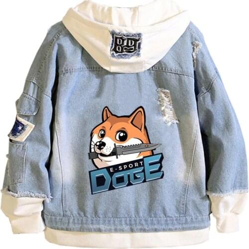 Anime Cute Doges Cartoon Cowboy Coat Sweatshirts Jacket Spring Hooded men women Denim Jackets Teenagers Jeans Hoodies