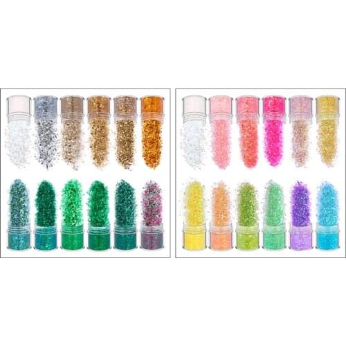 12 Colors Holographic Chunky Glitter Sequins for Face Body Eye Hair Nail Decoration DIY Crafts Flakes