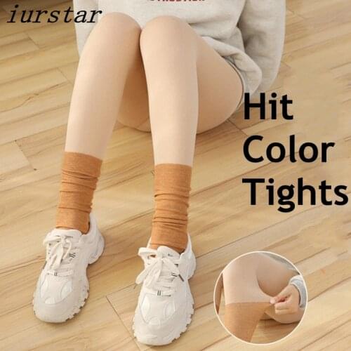 Iur clothes Women Contrast Pantyhose Stacked Pantyhose Tights Autumn and Winter Plus Velvet Pantyhose Bare Leg Artifact