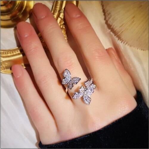 Rings For Women Cubic Zirconia Butterfly Open Ring Exquisite Multilayer Adjustable Index Finger Ring Anel Charms Accessories