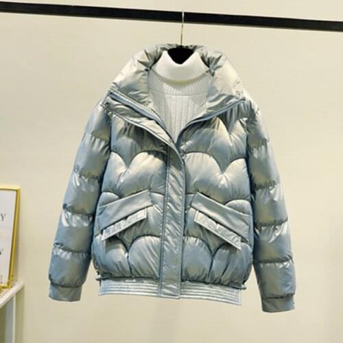 Short Shiny Down Padded Womens Winter Jacket 2021 Korean Parkas Women Fashion Loose Coat Female Stand-up Collar Pink Jacket