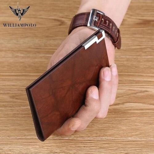 William Polo Genuine 100% Leather Mens wallet fashion luxury clip Metal Mini Wallet Credit Card Case