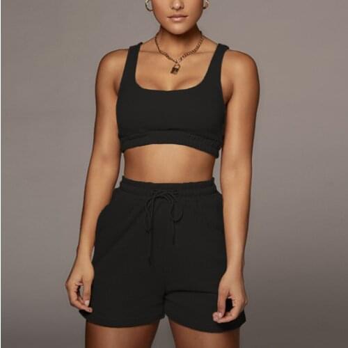 Summer Womens Tracksuits Casual Sportswear Women Athleisure Crop Top Drawstring Shorts Matching Two Piece Sets Solid Outfits