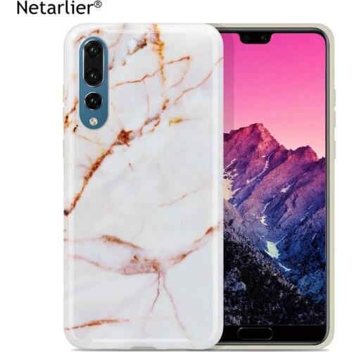 Netarlier hot selling fitted case for huawei p20 p20pro white yellow thick IMD marble soft cover glossy full protective funda