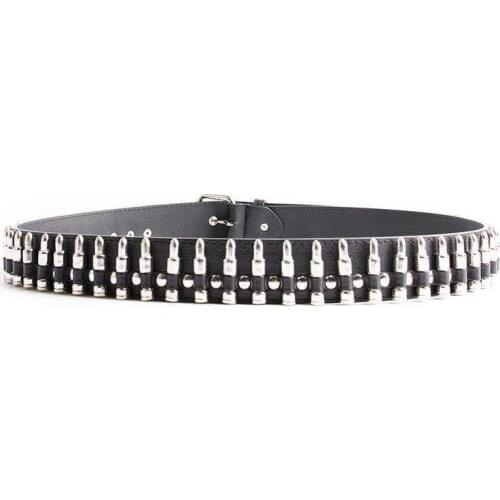 Idopy Mens Cool Punk Studded Genuine Leather Belt Black Party Cosplay Rivets Costume Real Leather Belt Waistband For Male