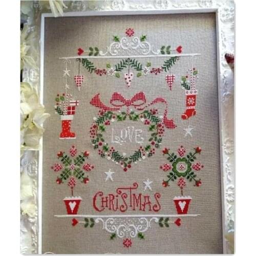 I love Christmas cross stitch kit flower design cotton silk thread 18ct 14ct 11ct linen flaxen canvas embroidery DIY needlework