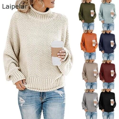 2020 New Womens Sweater Half High Neck Pullover Sweater Loose Casual Sweater