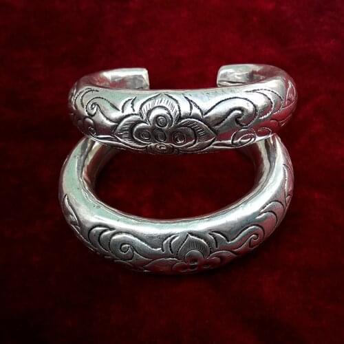 Charming Personalized jewelry pure handmade Miao silver bracelet traditional old craft hollow large Bracelet
