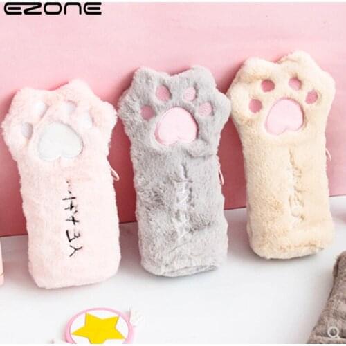 EZONE Cut Cat Paw Pencil Bag Soft Plush Makeup Pouch Large Capacity Pencil Case Pen Holder Stationery Organizer School Supplies