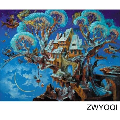 Full Square Diamond painting Cross stitch tree house Full Round Diamond mosaic Fish cat tortoise 5D DIY Diamond embroidery moon