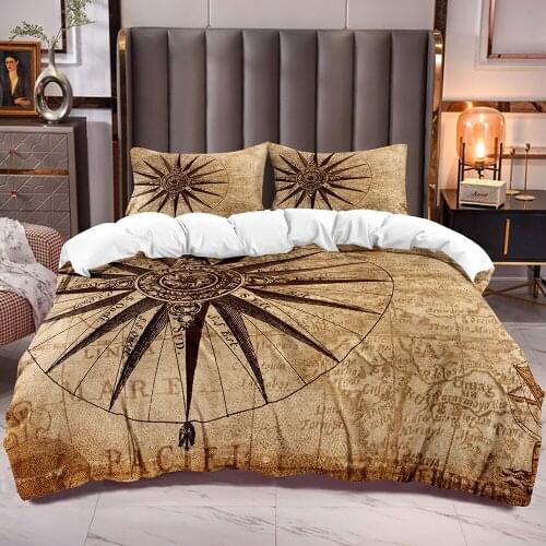 Compass Print Bedding Duvet Cover with Retro Style Comforter Cover Zipper Closure Corner Ties for Women Man Bedroom