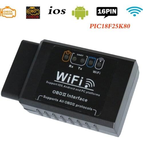 PIC18F25K80 Chip ELM327 Wifi V1.5 OBD2 Code Reader ELM 327 V1.5 WI-FI ODB 2 Diagnostic Tool Scanner for IOS Android Black