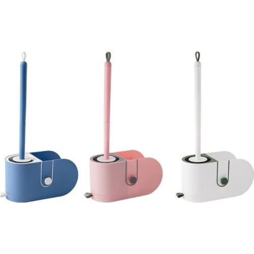 Toilet Brush with Holder Storage Box Hanging Wall Mounted Cleaning Tool Flexible Bristles Brush Bathroom Accessories