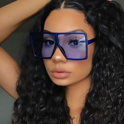 Hot Big Flat Top Square Sunglasses Ladies Plastic Frame Blue Shades Luxury Designer Sun Glasses For Women Men Tinted Lens Oculos
